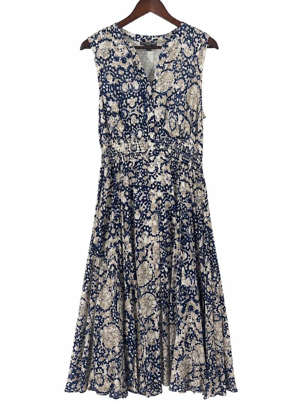 Chelsea & Theodore Navy & Cream Printed Midi Dress – Size L